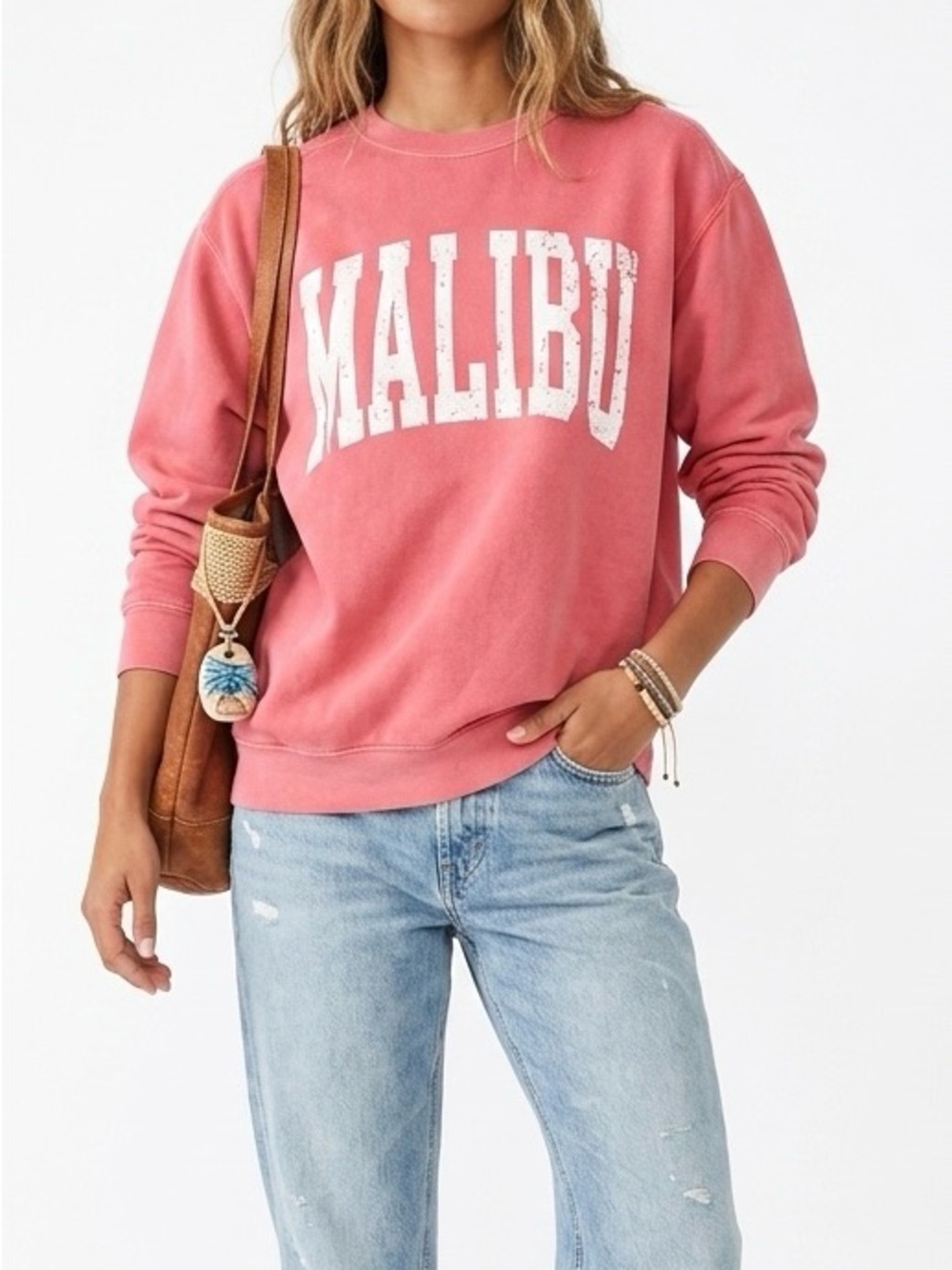 Sunkissed Coconut Malibu Oversized Faded Red Pink Graphic Crewneck L EUC